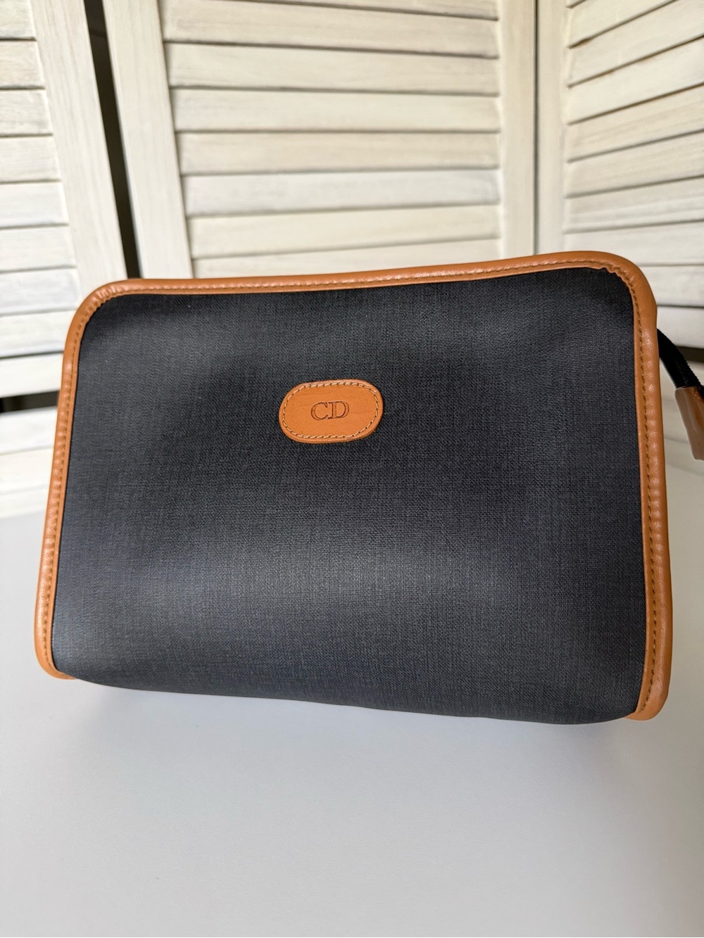 Vintage Christian Dior Clutch Black Canvas CD Logo Leather Trim Zip Pouch - Picture 8 of 8